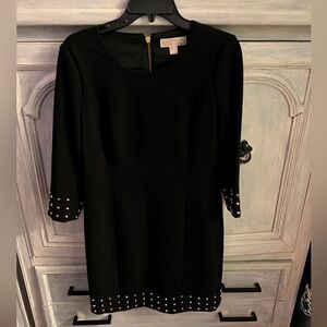 Michael Kors Black 3/4 Sleeve Gold Studded Structured Sheath‎ Dress